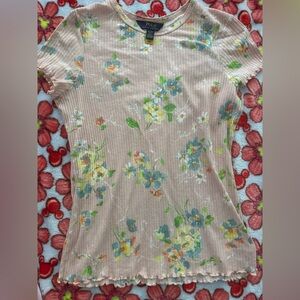 Girls Polo Ralph Lauren Floral Ribbed Short Sleeve Top in Blush Pink size xl 16